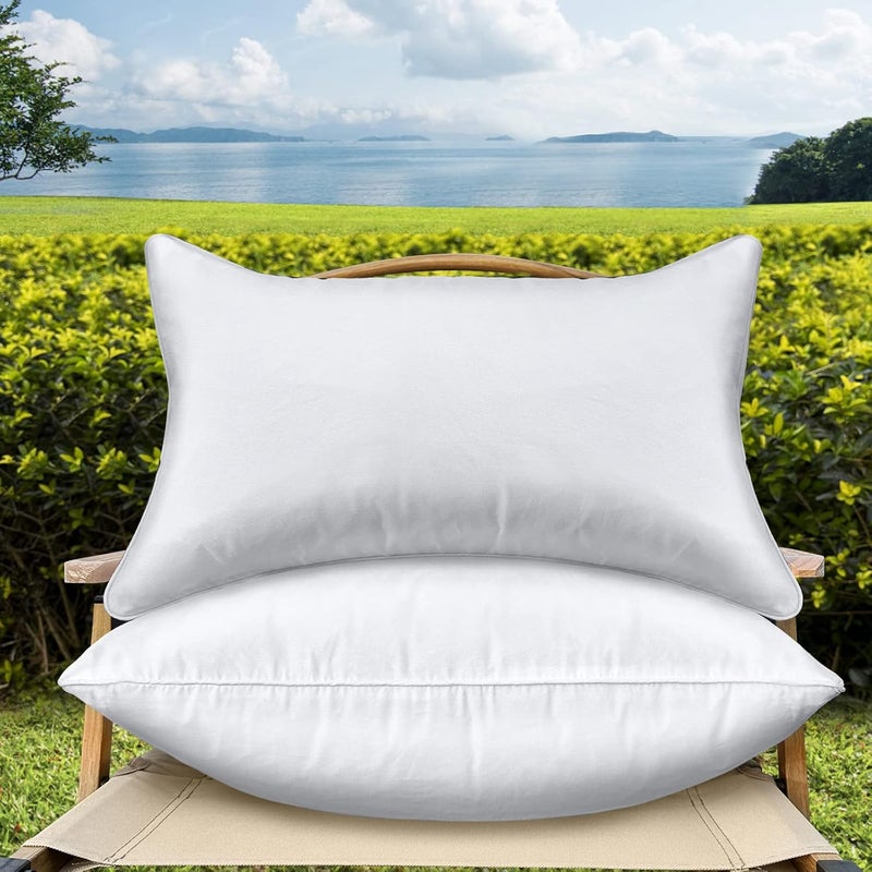 QSWRD 12 x 20 Outdoor Throw Pillow Inserts Set of 2 Waterproof Rectangle Lumbar Premium Decorative Couch Pillow Inserts Stuffers Form Small White Sofa Cushions Indoor - Image 1